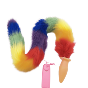 Vibrating Rainbow Fox Tail Butt Plug - Image 2