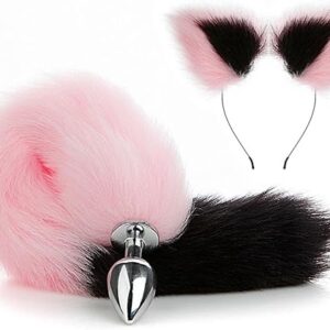Fox Tail Anal Plug Set ( Black + Pink ) - Image 1
