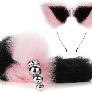 Fox Tail Anal Plug Set ( Black + Pink ) - Image 2
