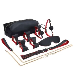 Elegant Kink 21-Piece BDSM Leather Play Set – Red & Black Luxury Kit - Image 4