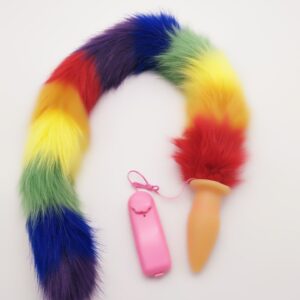 Vibrating Rainbow Fox Tail Butt Plug - Image 2
