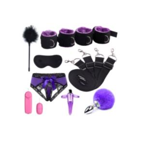 Nighttime Naughtiness BDSM Bed Straps Set Purple - Image 1