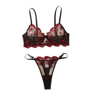 Sexy Black & Red Lace Bra Set