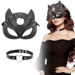 Black Leather Fox Mask & Leather Collar