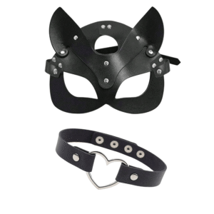 Black Leather Fox Mask & Leather Collar - Image 3
