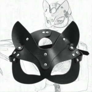 Black Leather Fox Mask & Leather Collar - Image 4