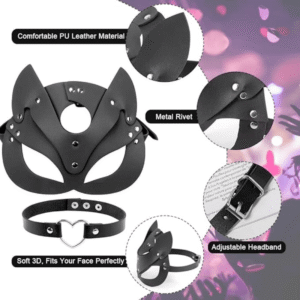 Black Leather Fox Mask & Leather Collar - Image 7