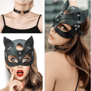 Black Leather Fox Mask & Leather Collar - Image 8