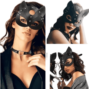 Black Leather Fox Mask & Leather Collar - Image 9